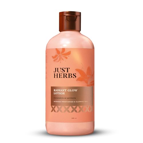 Image of Just Herbs Radiant Glow Body Lotion with UVA /B Filters | For Intensely Moisturised & Glowing Skin | Gives Sun Protection | Mandarin, Saffron, Vitamin C, Niacinamide | Clinically Tested - 300ml
