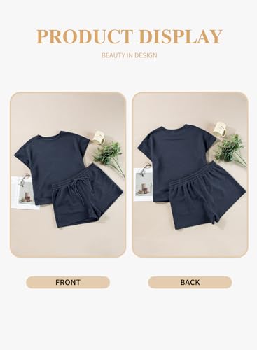 Image of Eytino Women Plus Size 2 Piece Outfits Sweatsuit Short Sleeve Pullover Tops and Drawstring Shorts Pants(1X-5X)