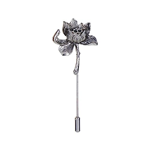 Image of Ancient Lotus Brooch Pin for Men Women Personalized Vintage Gold Silver Carved Pool Pond Flower Elegant Traditional Suit Clothes Dress Decoration Jewelry Gifts