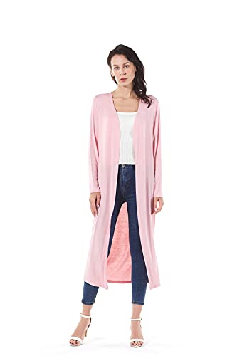 Women's Solid Sweater Essential Duster Long Cascading Open Front Lightweight Blue Cardigan