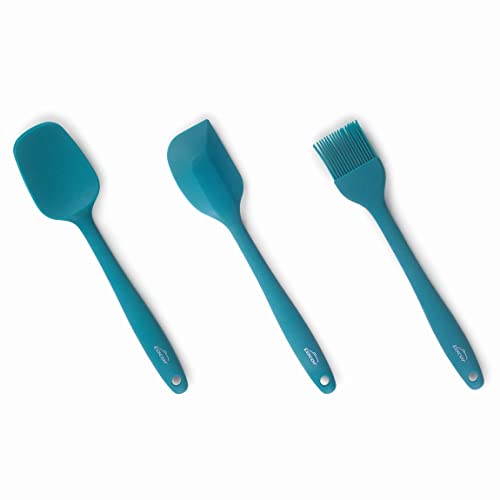 Lacor - 64452 - Set mit 3 Ocean Küchenutensilien, Küchenlöffel, Küchenspatel und Küchenbürste, Silikon, Metallkern, Antihaft, Spülmaschinenfest, Länge 27,5 cm