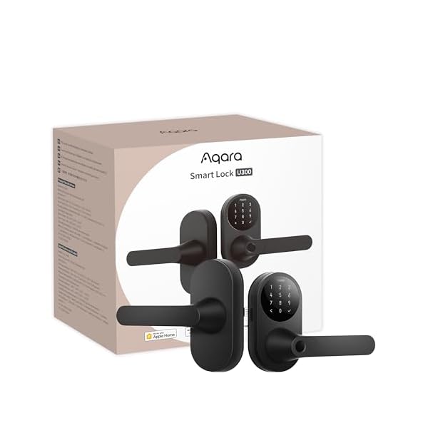 Aqara Smart Lock U300, Fingerprint Keyless Entry Door Lock with Handle, Matter Over Thread with Apple Home Keys, Touchscreen Keypad, Smart Lever Lock Supports Apple Home, Alexa, Google, IFTTT, Black