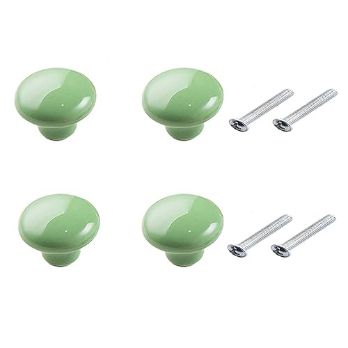 Yesmin 4 Pcs Colored Ceramic Drawer Handles,Cute Cabinet Handles,Wardrobe Door Single Hole Handles,Bedroom,Living Room,Kitchen Furniture-Green