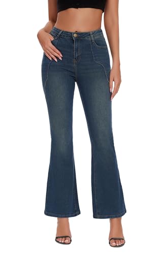 J.Corrine Women's High Waisted Bell Bottom Jeans Cropped Denim Pants Ankle Trouser3