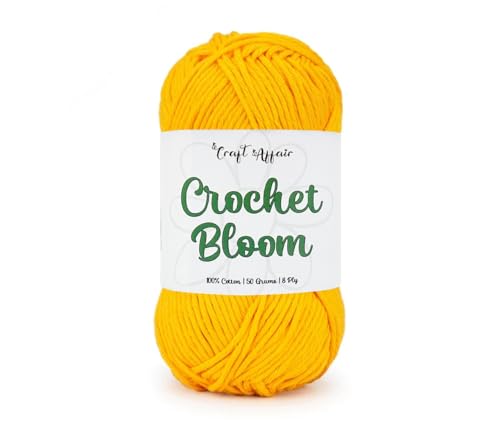 Image of Craft Affair | Crochet Bloom Cotton Yarn 8ply (2mm, 77Meter, 50Gram) 100% Pure Cotton | Knitting Yarn | for Embroidery, Craft & DIY Project: Mango Yellow