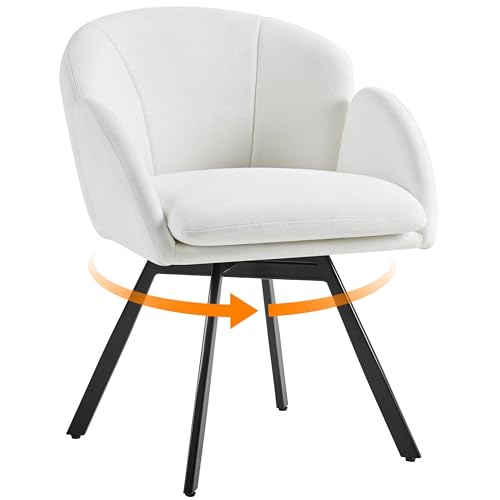 Yaheetech Swivel Tub Chair Flower Shape Chenille Armchair Cute Vanity Chair with Removable Seat Cushion for Living Room/Bedroom/Makeup White