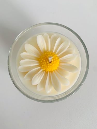 Image of Set of 8 Handcrafted Daisy Flower Soy Wax jar Candles, Decorative Glass Jar Candles with Floating Floral Design, Set of 8, White and Yellow