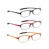 NRDIK PROFLEX SpareSpecs Lesebrillen (3er-Pack) – leicht, schlagfest, kratzfest, biegsam, flexibel, rutschfest, Unisex (Herren + Damen) (Oval; BLK, RED, BRN; +4,0)
