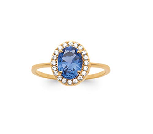 Bague Anneau Or 18 carats femme ornée d'une pierre bleue ovale sertie