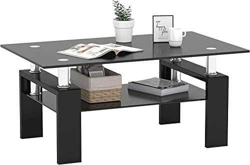 TANSOLE Rectangle Glass Coffee Table, Coffee Tables for Living Room, Coffee Table for Home Office or...