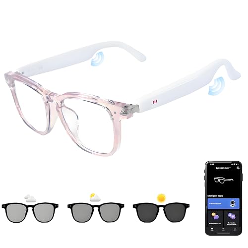AI Smart Glasses, Anti Blue Light Bluetooth Translation Glasses with 164 Hands-Free Calls & Audio Multifunctional Smart Sunglasses for Men Women Travel Trade Business (KL01-White-Color-Change-Lens)