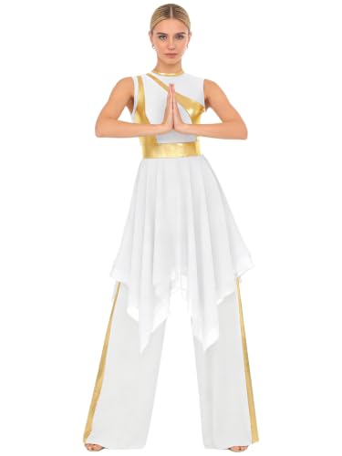 IEFIEL Traje de Baile para Mujer Vestido de Danza Cristiana de Litúrgica A Blanco S
