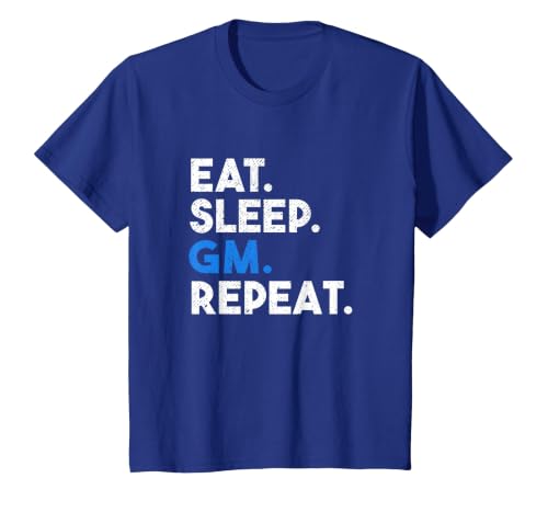 Eat Sleep GM Repeat Meme NFTS Saying T-Shirt, Youth, Royal Blue, Small