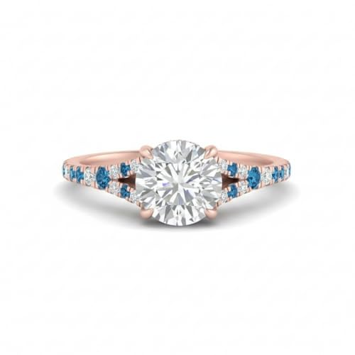 Image of Choose Your Gemstone Round Split Halo Pave Diamond CZ Ring Rose Gold Plated Round Shape Halo Engagement Rings Matching Jewelry Wedding Jewelry Easy to Wear Gifts US Size 4 to 12