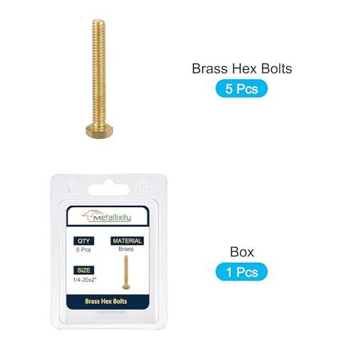 Image of METALLIXITY Hex Head Screw Bolt (1 /4-20x2) 5Pcs, Brass Fully Threaded Solid Brass Hex Bolts Machine Screws - for Machinery Repair