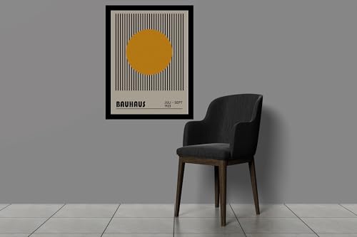 Image of BLINKART Vintage Bauhaus Retro Geometric Aesthetic Poster Gallery | Colorful Wrap Framed For Home Office Studio Living Room Modern Art Studio Decoration Abstract Shapes | (d87) | 13x10 Inch