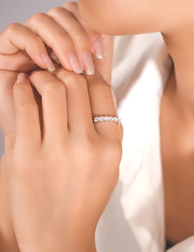 IMOLOE Lab Grown Diamond Wedding Bands for Women，0.69 Carat Ring 6 Stones Eternity Rings for Women in 18K White Gold Plated Sterling Silver Size 4-114