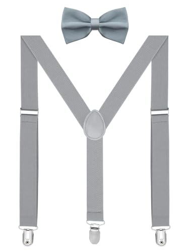 Image of habibee Suspenders and Bow Tie Set for Men, Adjustable Elastic Braces with Y-Back, Diverse Colors, Strong Clips