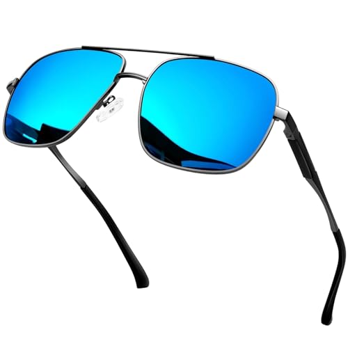 KANASTAL Gafas de Sol Azules Cuadradas Hombre Polarizadas Grandes Mujer Metalicas Espejadas Vintage UV400 Metal Sunglasses Mens Blue Running - Negras Azul Espejo