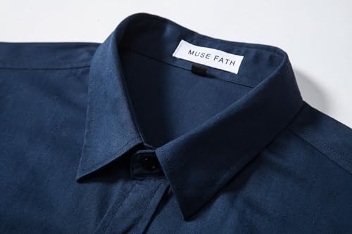 MUSE FATH Men's Solid Color Dress Shirt-Casual Regular Fit Long Sleeve Shirt3