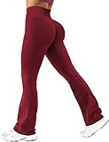 Ieumaz Scrunch Butt Lifting Flare Leggings for Women Seamless Mid Low Waist Tummy Control Workout Yoga Pants Burgundy