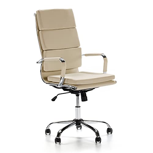 VS Venta-stock Sillón de Oficina Morgan reclinable Taupe, Piel sintética, Silla ejecutiva con reposacabezas y conjín engrosados, Altura Ajustable, Diseño ergonómico