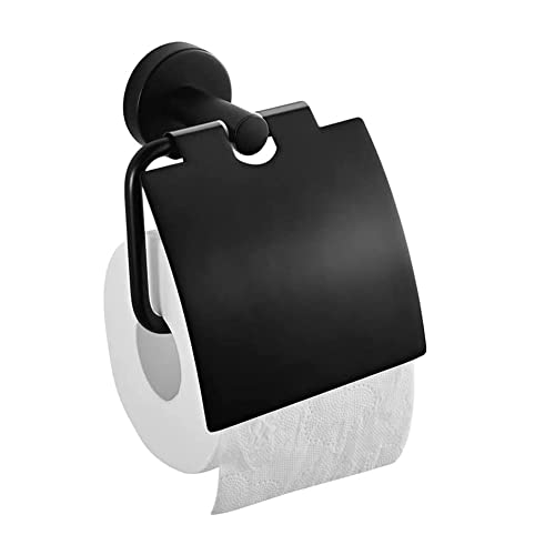Toilettenpapierhalter ohne Bohren, Klorollenhalter mit Dekel, Toilettenpapier Halterung, Edelstahl WC Papier Rollenhalterung Stehend für Badezimmer Küche (Schwarz) Cover