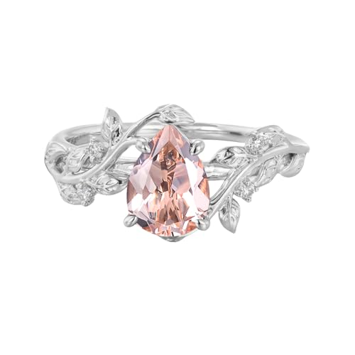 1 Carat Pear Cut Engagement Rings for Women Gemstone Rings for Women 10K 14K 18K White Yellow Rose Gold Leaf Wedding Ring Anniversary Promise Ring Birthstone Statement Rings3