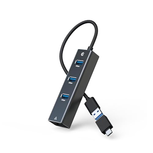Ethernet Adapter, oditton 4 Port USB to Ethernet Adapter, 3 Ports USB 3.0 Ethernet Hub with RJ45 1Gbps Gigabit Ethernet Technology, USB Network Adapter with USB C Addition for Laptop