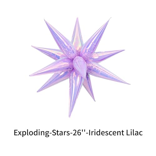 Image of 50pcs Iridescent Lilac 26' Water Drop Foil Cone Mylar Balloons Holographic Lilac Star Balloons Explosion Star for Girls Women Birthday Party Wedding Baby Shower Party Decor