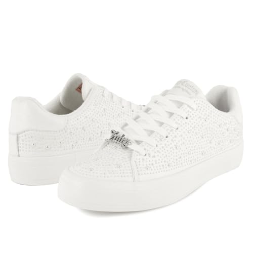 Juicy Couture Women's Classic Lace-Up & Sparkle Pearl Sneakers - Casual Chic, Bling, and Bedazzled 6