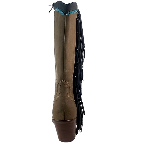 ARiIDER GIRL Gizelle Women's Mid Calf Fringe Booties Snip Toe Stacked Heel Buckle Studded Western Boots…3