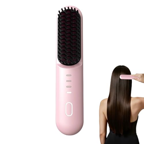 Cepillo alisador – Estilo inalámbrico de 4 temperaturas | Cepillo alisador de pelo con calefacción, para mujeres, hogar, oficina, viajes, al aire libre, vacaciones, de cumpleaños