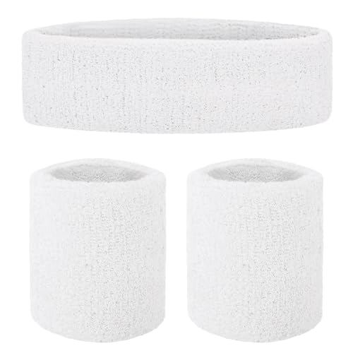 Image of GOGO Thick Solid Color Sweatband Set (1 Headband + 2 Wristbands) | Elastic cotton material, lightweight and breathable, absorbs sweat quickly, helps keep hair and sweat away, ideal for sports