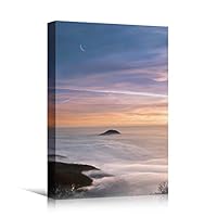 Canvas Wall Art Foggy Sunset Coastal Orange Photography Relax/Calm Romantics Sunset Warm - 12x18 inches