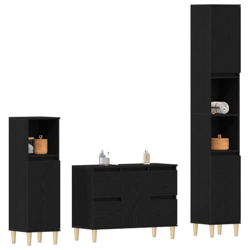 vidaXL Badezimmermöbel-Set Wandmontiert 3 pcs Schwarz Eichen-Optik, Badezimmer-Set, Moderne Möbel, platzsparendes Design, rechteckige Wandgruppe, funktionale Deko für Ordnung