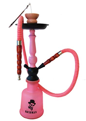 JSG Cachimba De 1 Salidas (JSG.HOOKAH) Shisha De 46cm De Altura, 1 Mangueras, 1 Pinza, Cazoleta De Barro Narguile, Hookah, Pipa De Agua RICHMAN (ROSA)