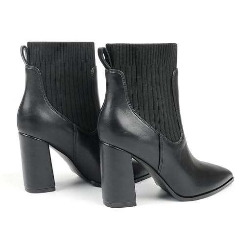 Zzheels Women's Pointed Toe Ankle Boots Knit Sock Booties Elastic Chunky Heeled Slip On Ankle Boots2