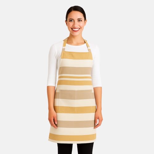 Image of Unisex Cooking Aprons | Waterproof Apron | Striped Design with 2 Front Pockets & Adjustable Neck Strap | Durable, Oil & Stain Resistant | Chef Apron for Cooking