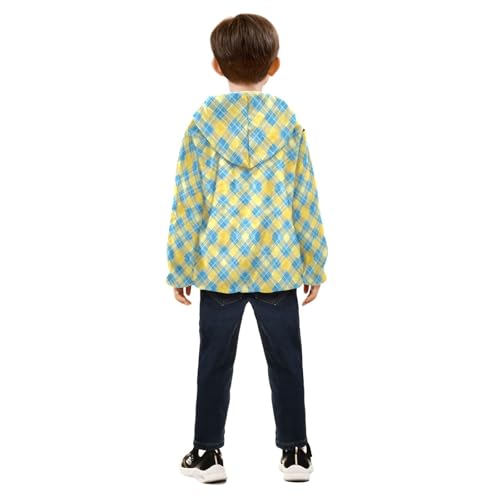 Yellow Blue Buffalo Plaid Boys Fleece Coat,Children's Zip-Up Hoodie Jacket,Baby Warm Fashion Outerwear 3-10T,A1133614