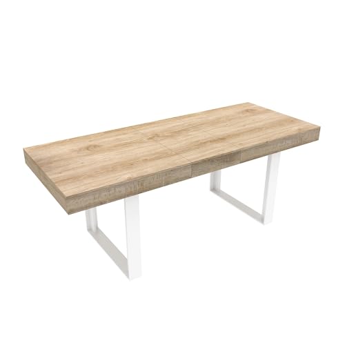 Image of 78.74 inch Extendable Dining Table for 6 8 10 Person, Farmhouse Expandable Dining Table Large Rectangle Wooden Expanding Table with White Legs for Kitchen Dining Room Conference Small Space, Oak