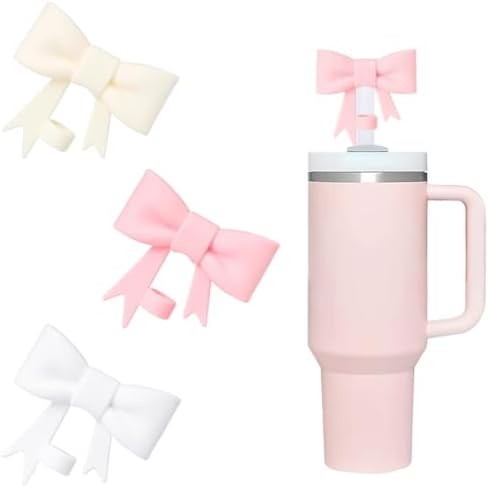 Pack of 3 Straw Covers Stanley Cup 10mm Cute Bow Silicone Materia...