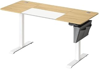 SONGMICS LSD016H01 Biurko elektryczne, 60 x 140 x (72-120) cm, stół z regulacją wysokości, pamięć 4 wysokości, kieszeń, rama stalowa, gruby blat, czysta biel i szary beż