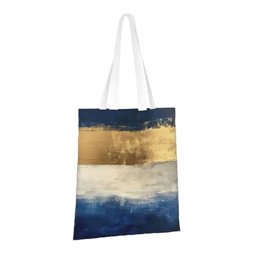 Gold Blue White Print Polyester Canvas Tote Bag, Worthy Shopping Bag, Ideal For Present And Daily Errands2