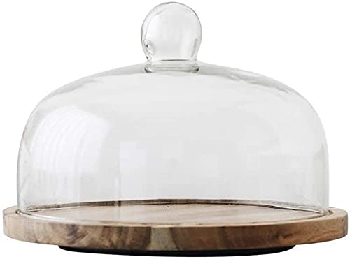 XYIANG Dome Cake Stand Cake Pan, Household Wooden Platter Restaurant Party Rotating Fruit Salad Tray Glass Cake Salad Dome Cake Stand,Can Be Used for Wedding Dinner (Brown 28.2*28.2*20.8CM)