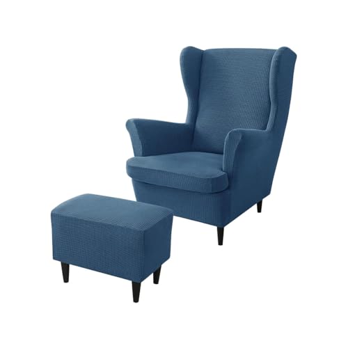 Juego de 2 fundas elásticas para sillón orejero y otomana rectangular grande color zafiro