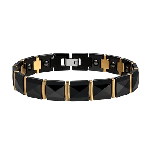 Cupimatch Bracelet Homme Céramique Magnétique:Gourmette Noir Acier Inoxydable Punk Masculin Noir...