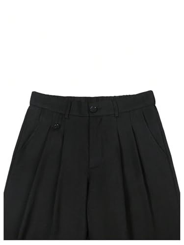 GORGLITTER Men's Zipper Fly Baggy Dress Pants Straight Leg Casual Pleated Trousers Streetwear4