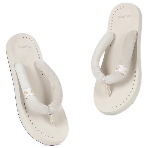 Image of CHUPPS Plush Beige Drift Orthopedic Slippers | Soft Footpharma Footbed | Breathable Ventilation Holes | Lightweight Flip Flops | Anti-Skid Chappals for Everyday For Womens