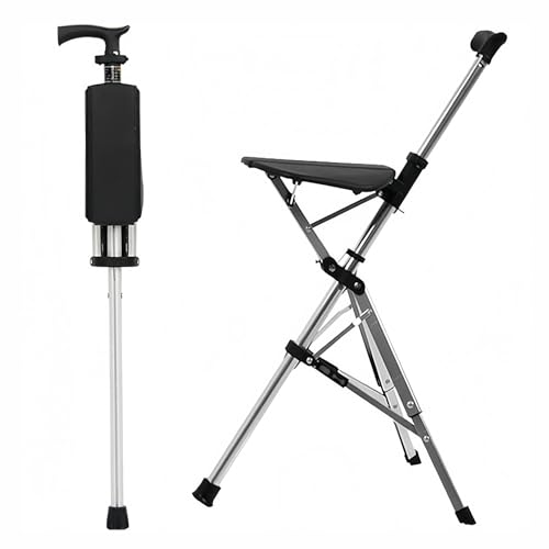 HZWJD Bastón con Asiento/Silla Bastón Que Se Convierte En Silla Trípode Bastón Plegable Y Ligero De 3 Patas Ideal para Viajes Y Senderismo Black